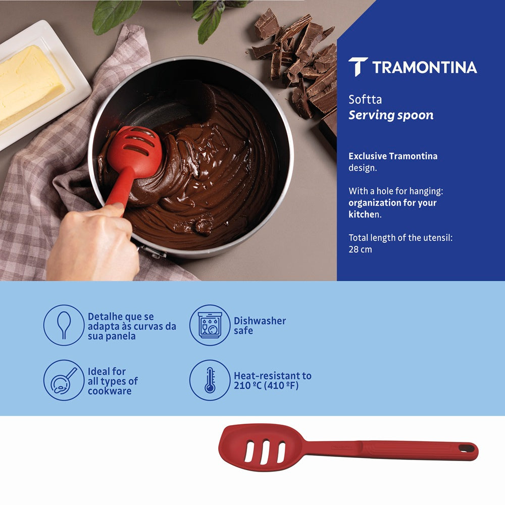 Tramontina Soffta Edge Scrape Slotted Spoon Red