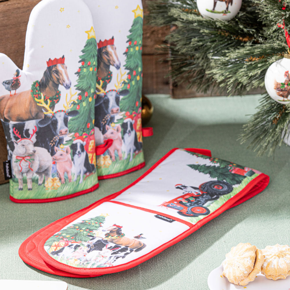 Ashdene Christmas At The Farm Double Oven Mitt