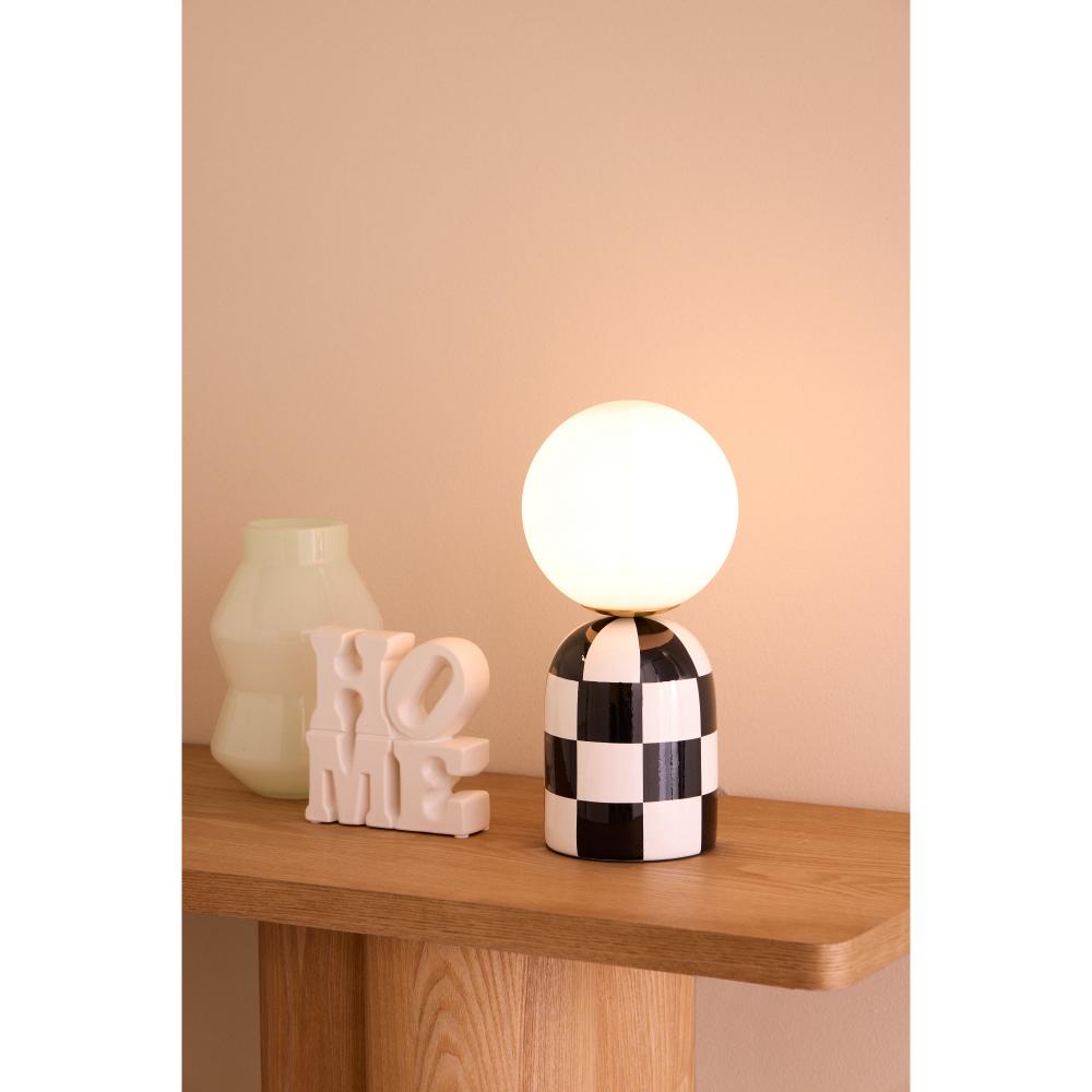 Black and White Check lamp with round head on hallway table - MyHouse