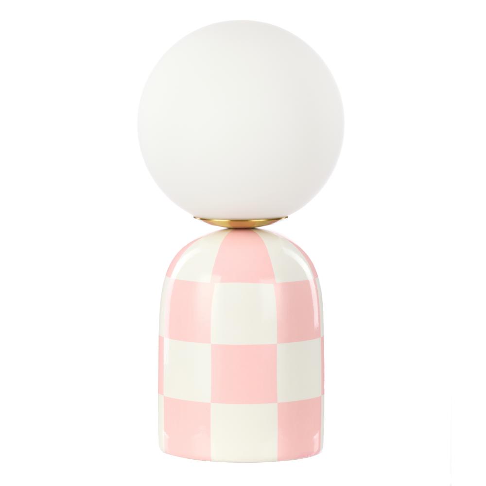 Pink and White Check lamp with round head - Emporium Archie Table Lamp - MyHouse