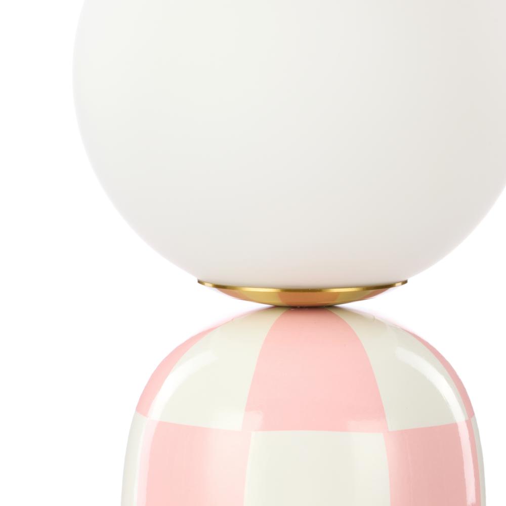 Pink and White Check lamp with round head - Emporium Archie Table Lamp - MyHouse