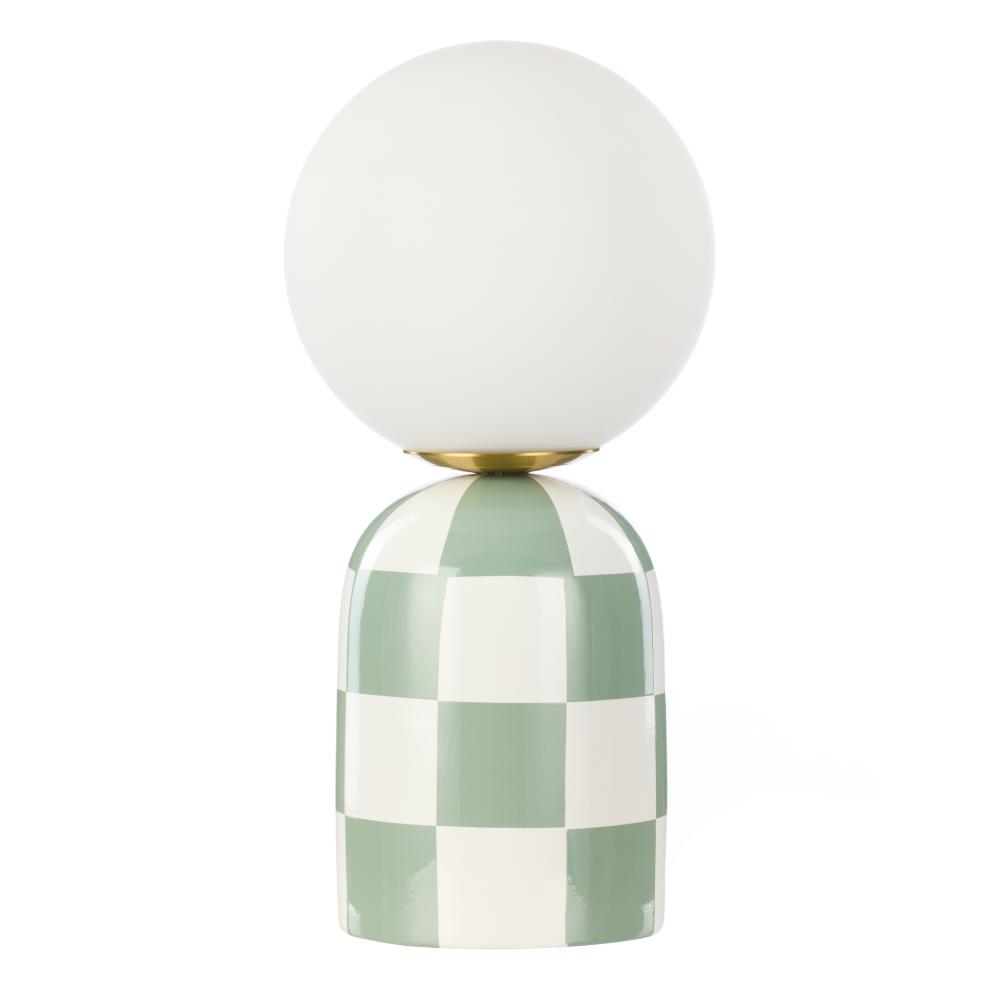 Sage green and White Check lamp with round head - Emporium Archie Table Lamp - MyHouse