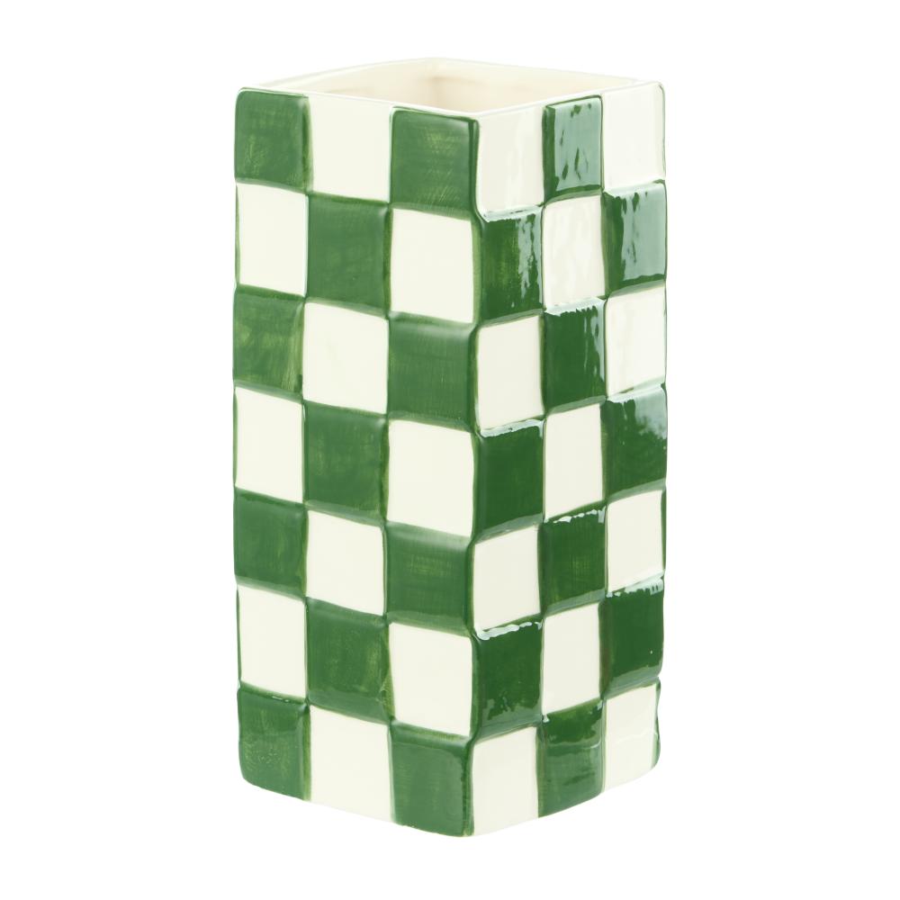 Emporium Lulu Collection Check Vase - Tall Check Green at MyHouse