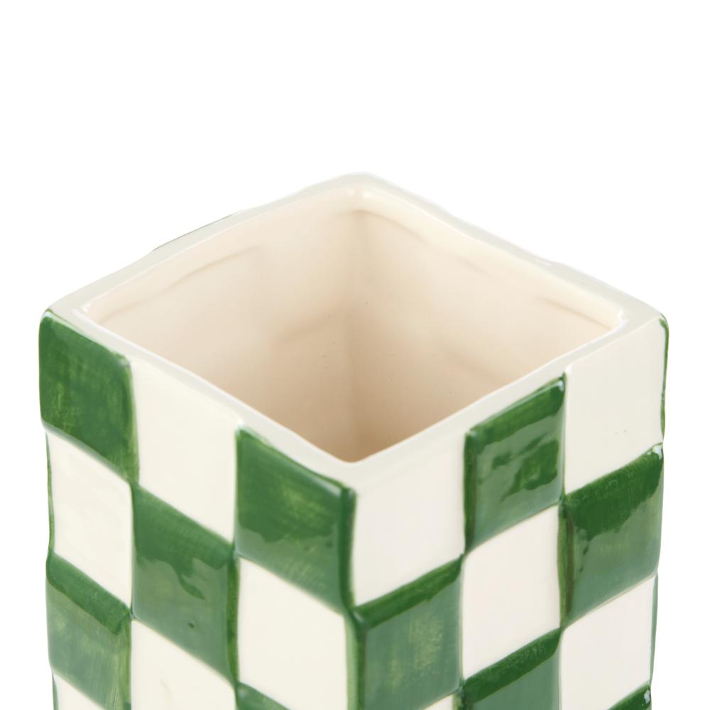 Emporium Lulu Collection Check Vase - Tall Check Green at MyHouse