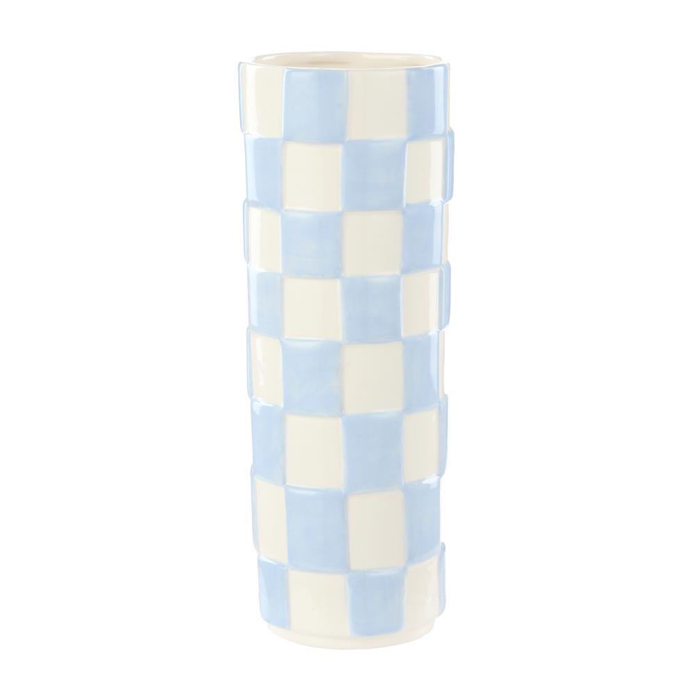 Emporium Lulu Collection Check Vase - Tall Check Light Blue at MyHouse