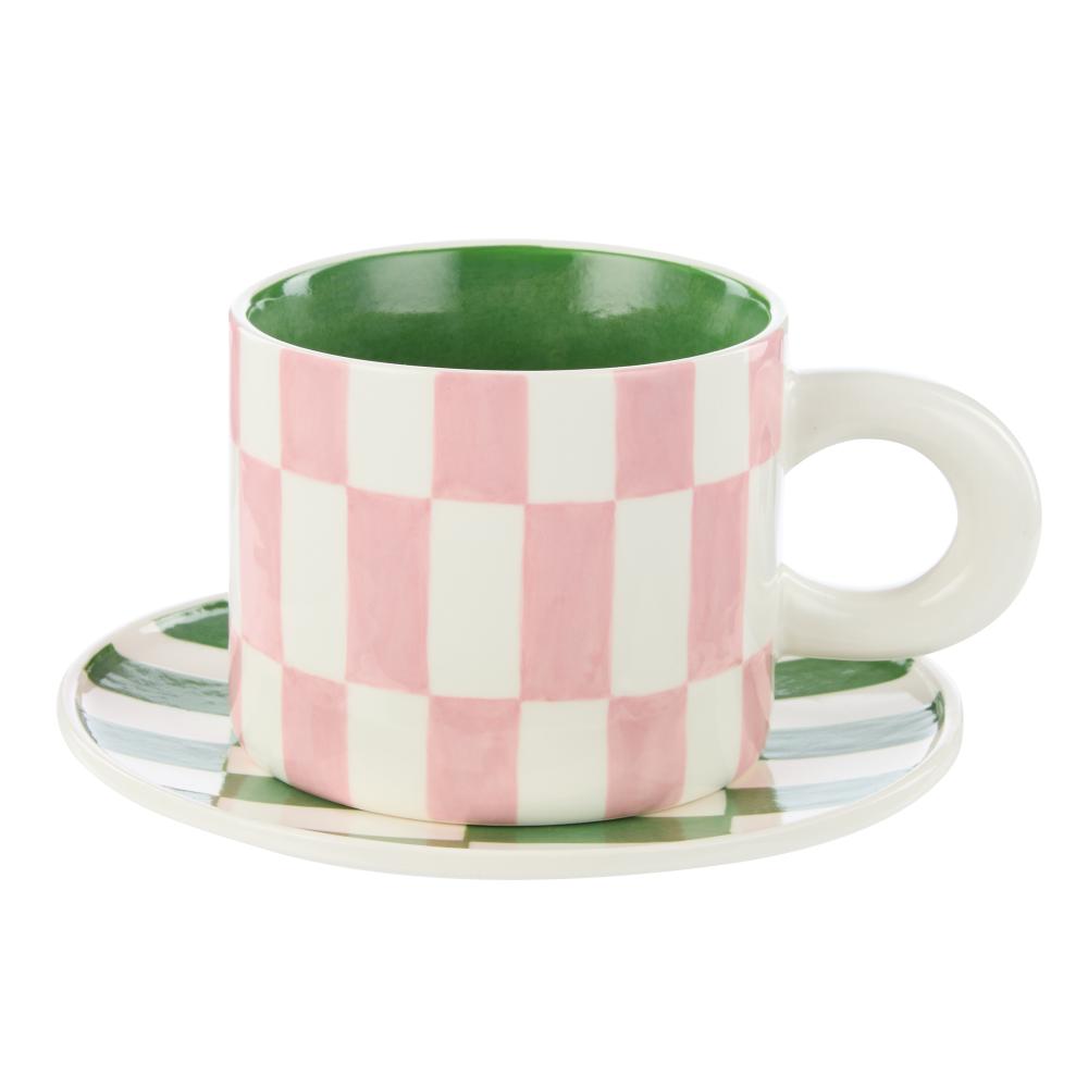 Emporium Check Mug & Plate Set Pink and Green at MyHouse