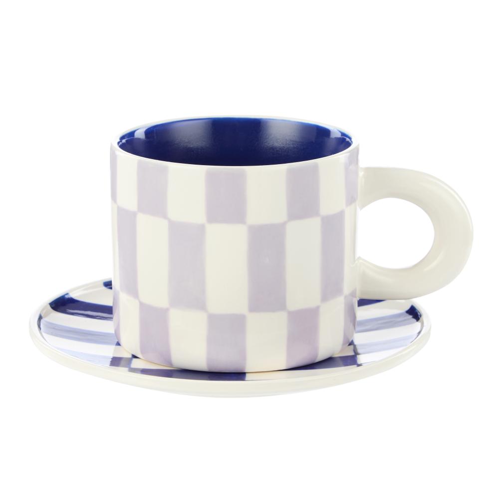 Emporium Check Mug & Plate Set Purple and Blue at MyHouse
