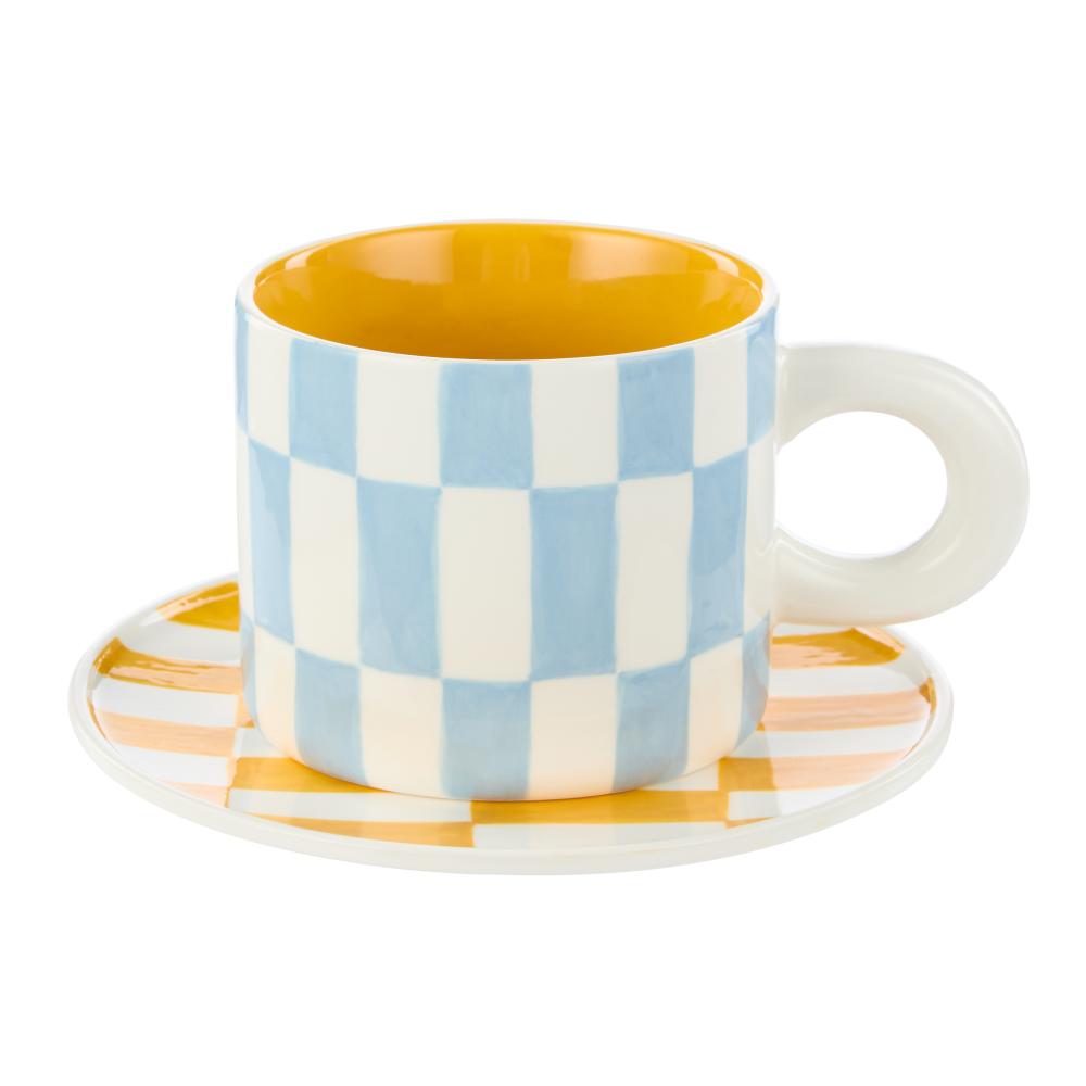 Emporium Check Mug & Plate Set Blue and Yellow at MyHouse