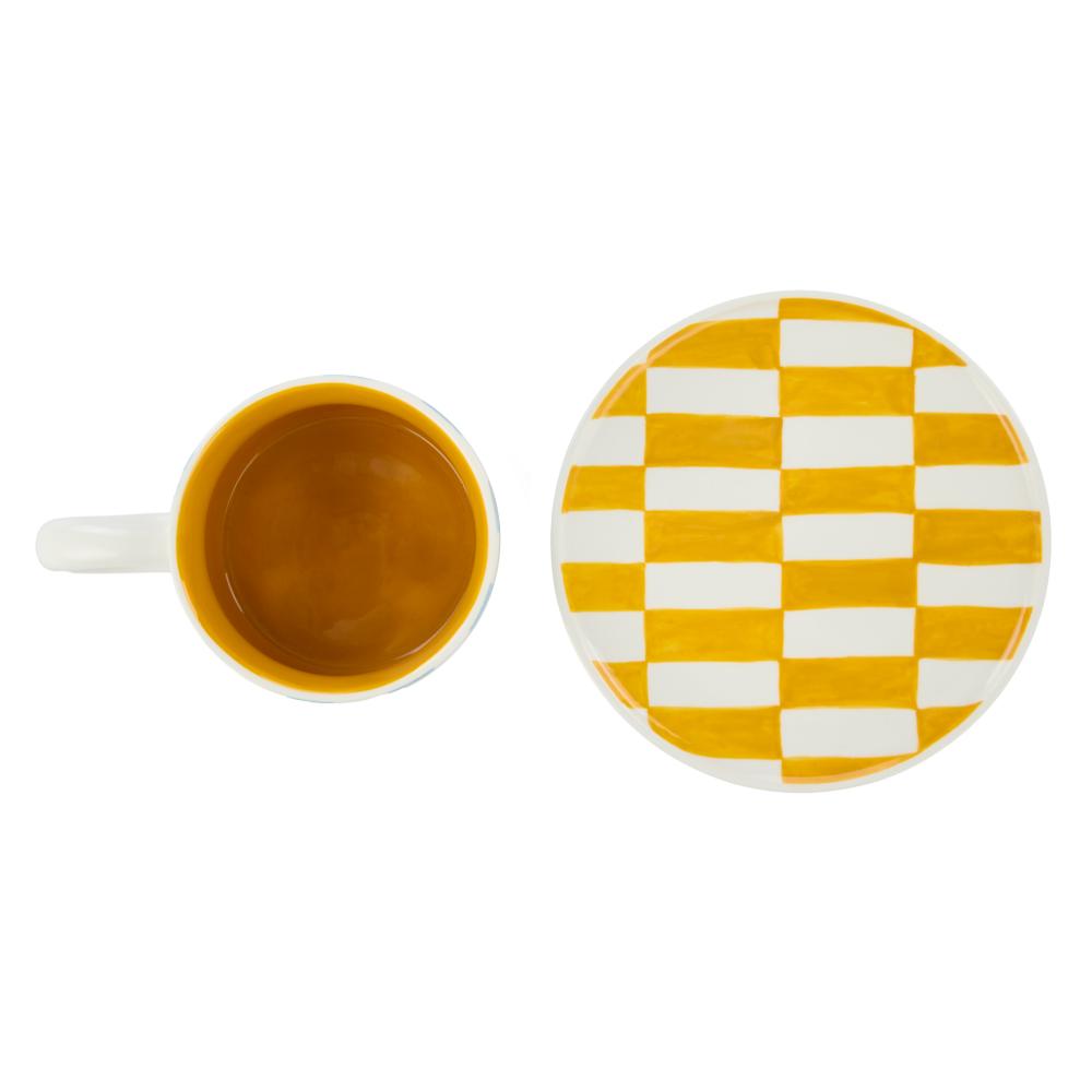 Emporium Check Mug & Plate Set Blue and Yellow at MyHouse
