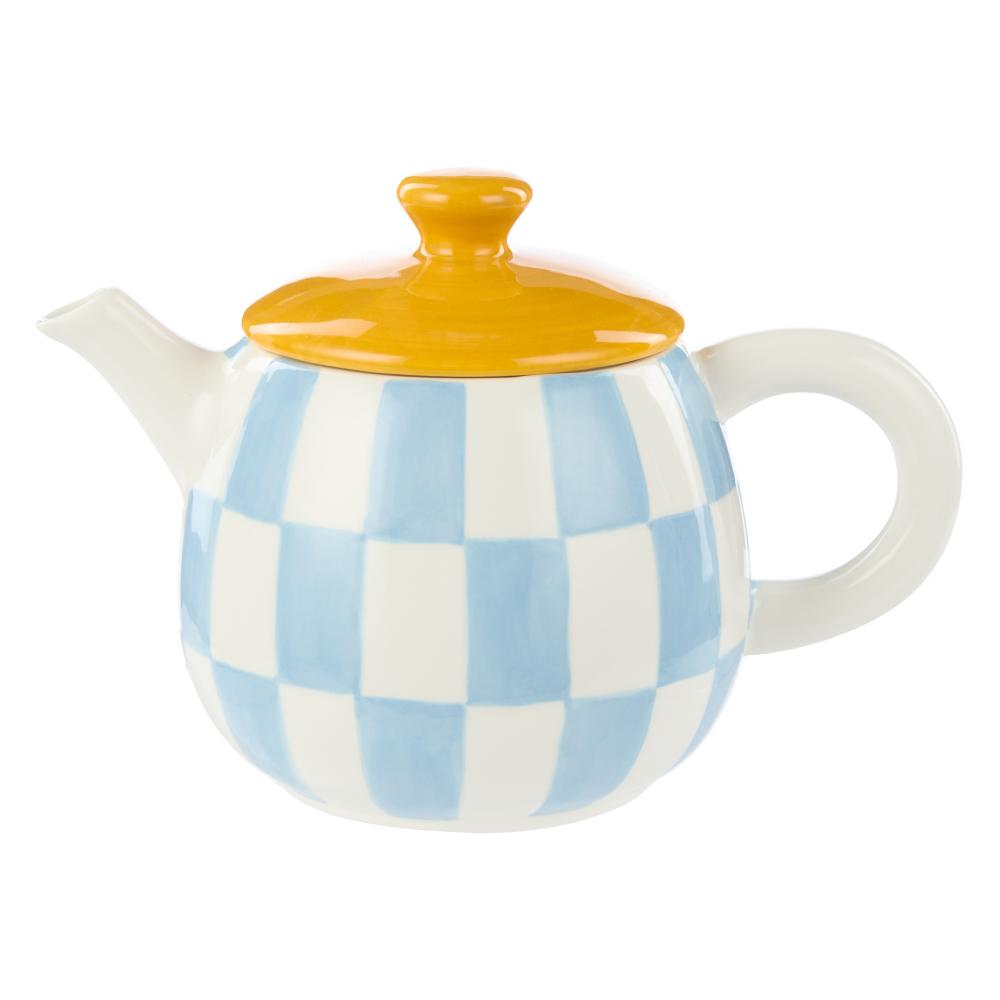 Emporium Check Teapot blue with yellow lid at MyHouse