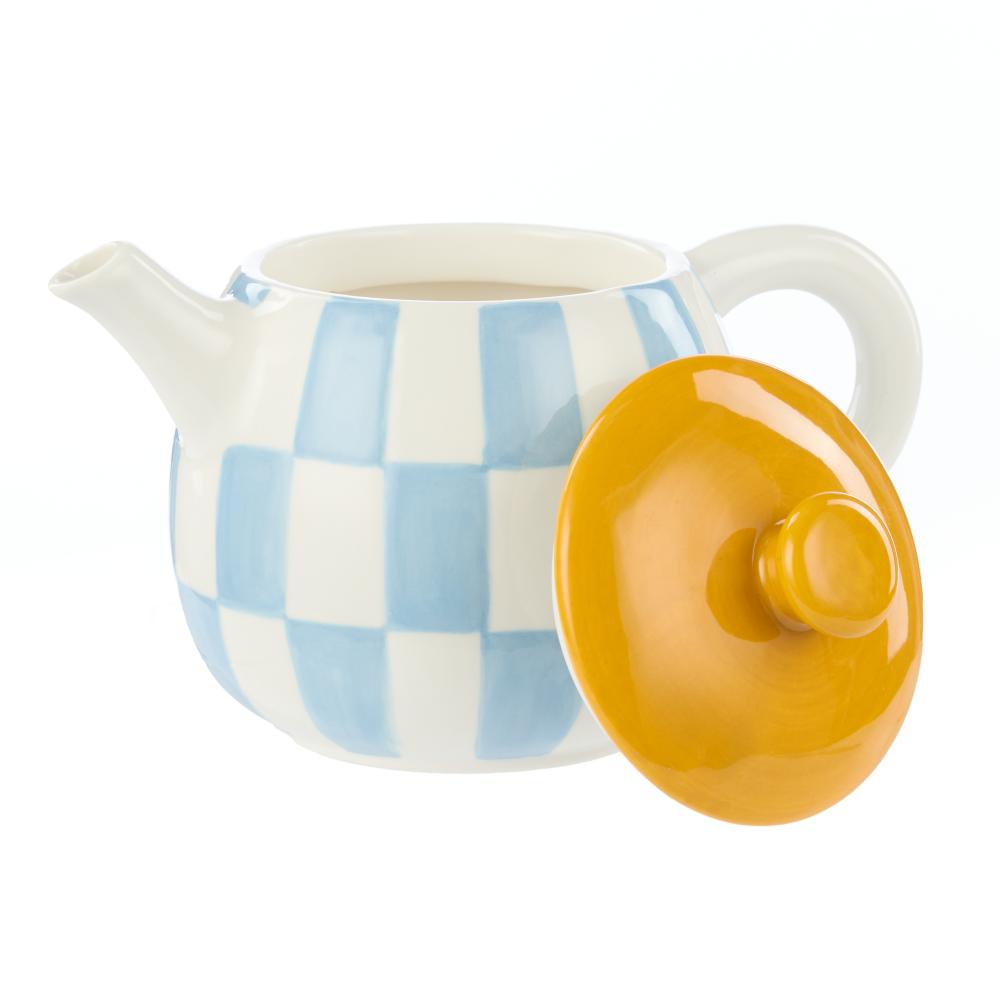 Emporium Check Teapot blue with yellow lid at MyHouse