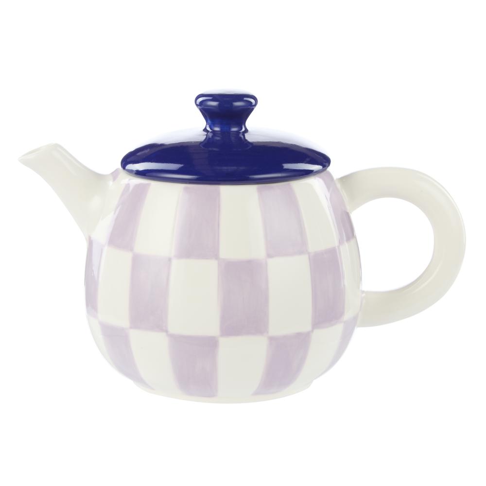 Emporium Check Teapot purple with blue lid at MyHouse