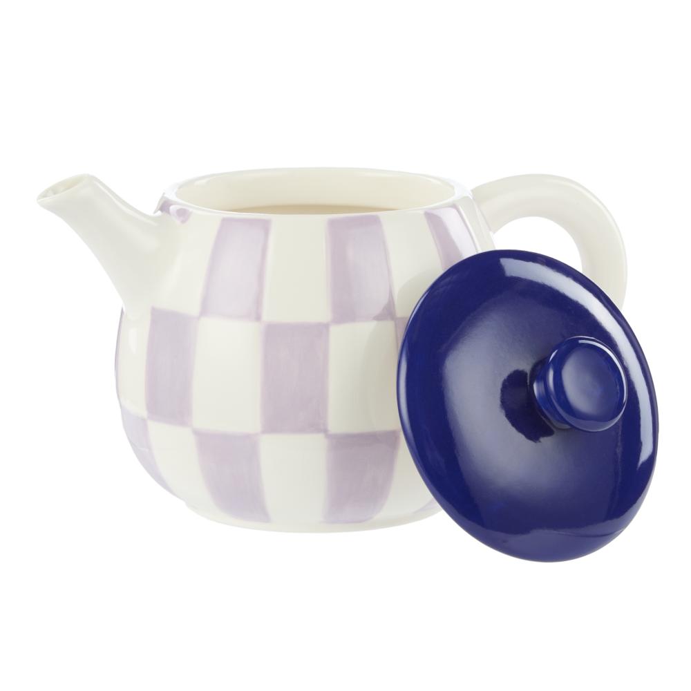 Emporium Check Teapot purple with blue lid at MyHouse