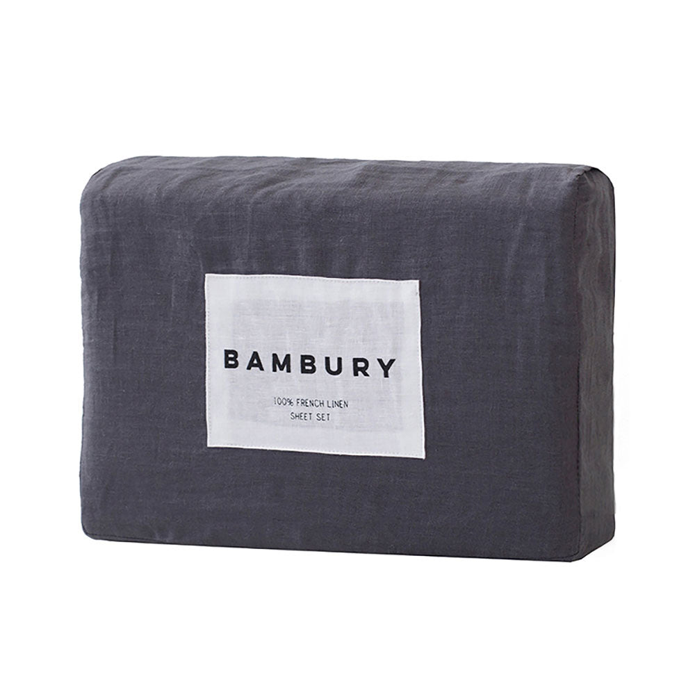Bambury French Flax Linen Sheet Set Charcoal - MyHouse