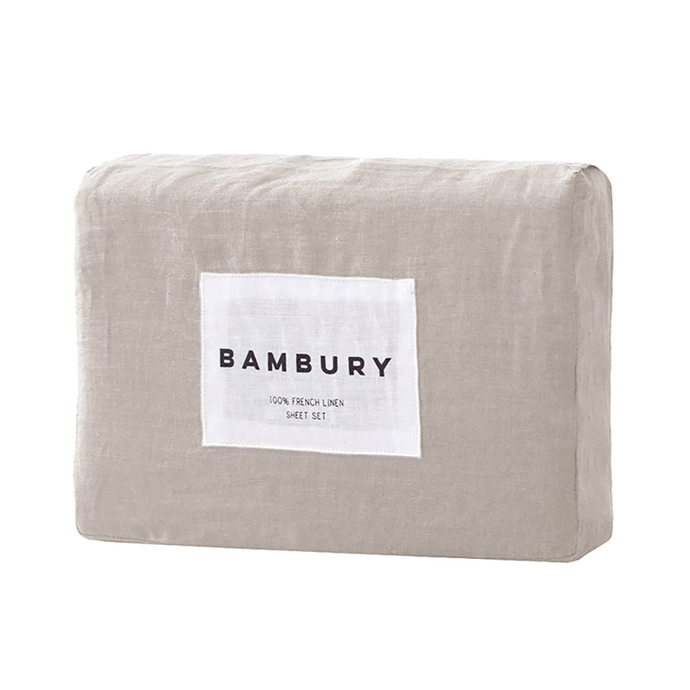 Bambury French Flax Linen Sheet Set Pebble - MyHouse