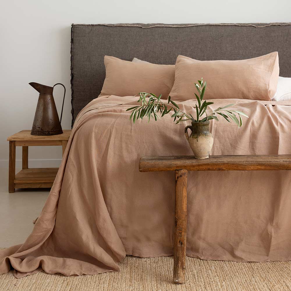 Bambury French Flax Linen Sheet Set Tea Rose - MyHouse