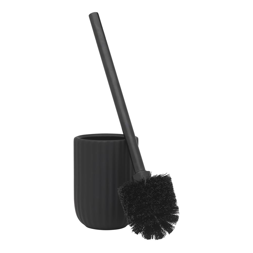 Black ribbed Toilet Brush Holder with black toilet brush - MyHouse