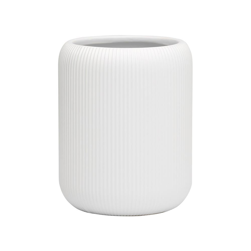 white ribbed toilet brush holder - House