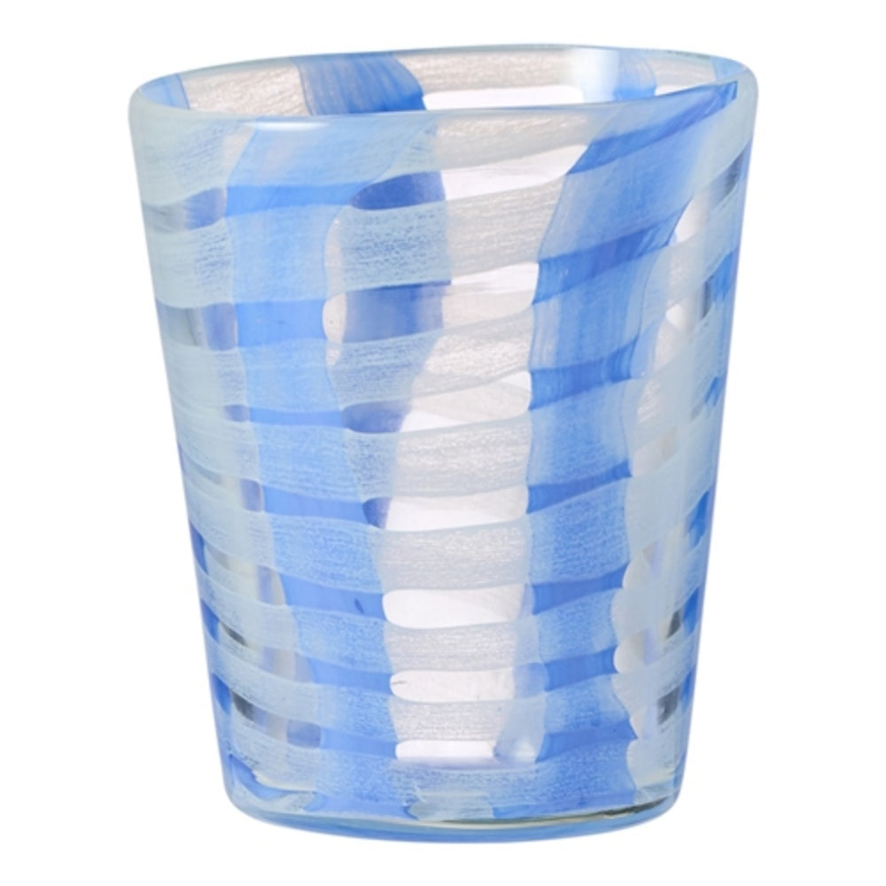 Blue and white stripped glass vase.