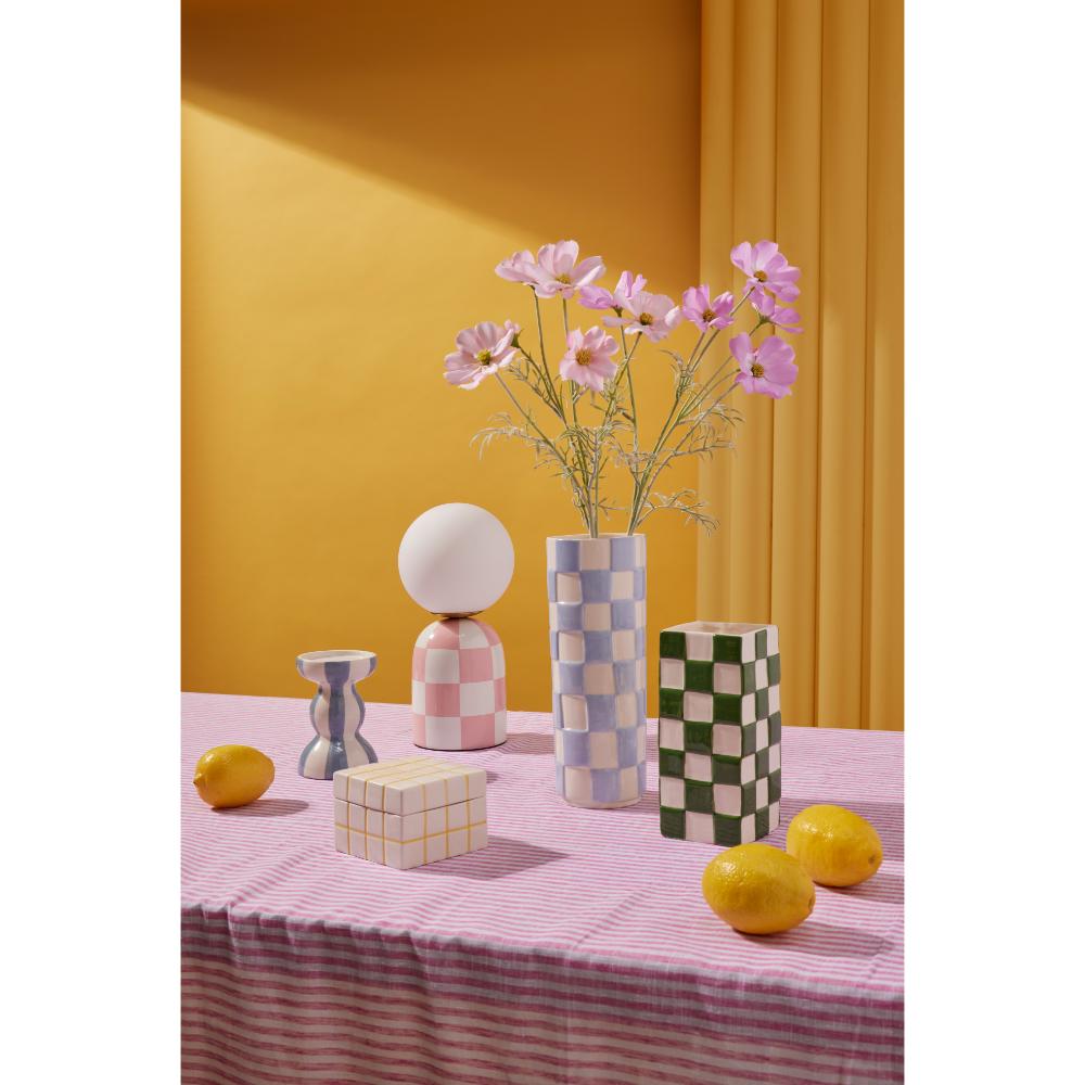 Emporium Lulu Collection - various sized ceramic vases, boxes, and bowls with yellow background at MyHouse