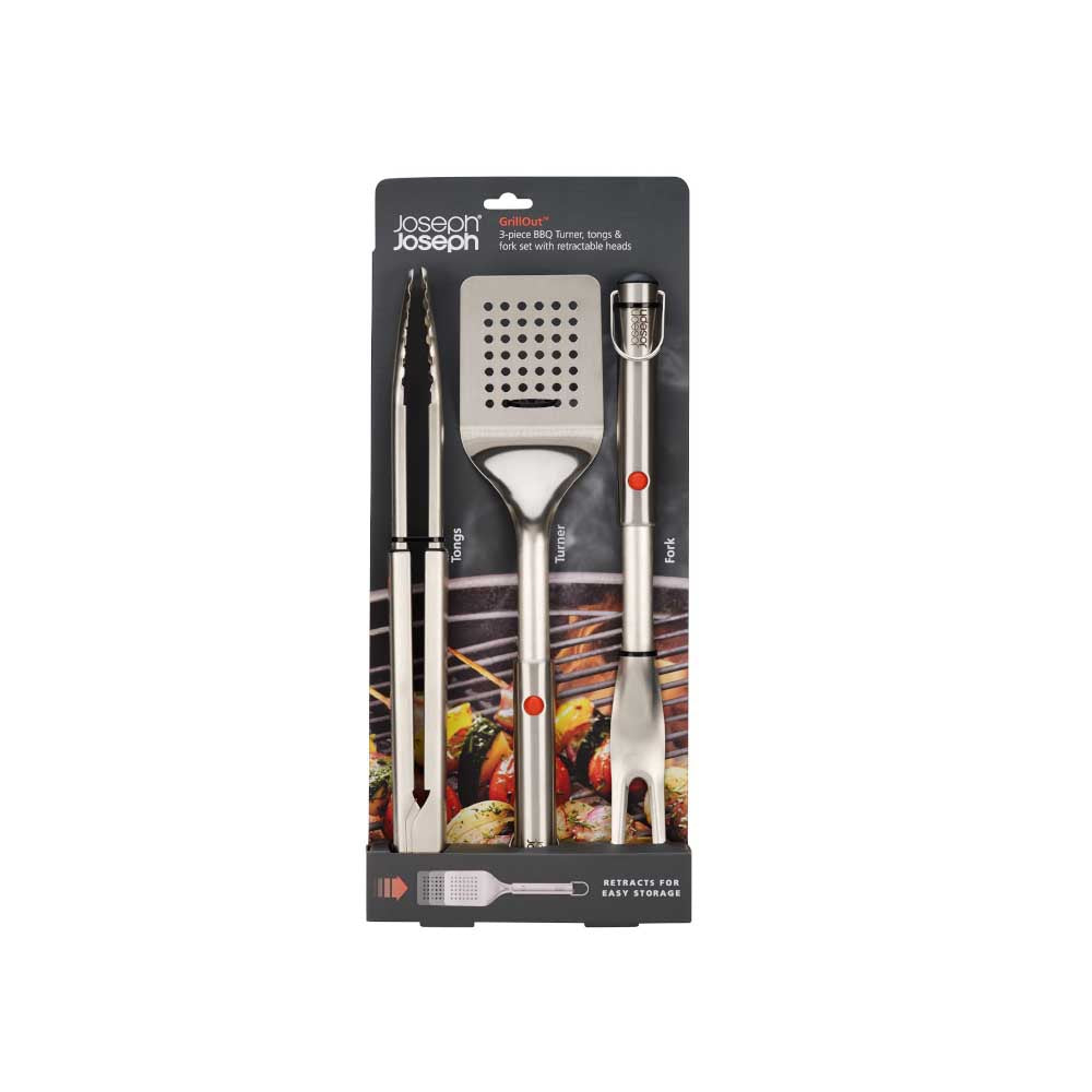 Joseph Joseph Grillout 3-Piece BBQ Turner, Tongs & Fork Set With Retractable Heads at MyHouse