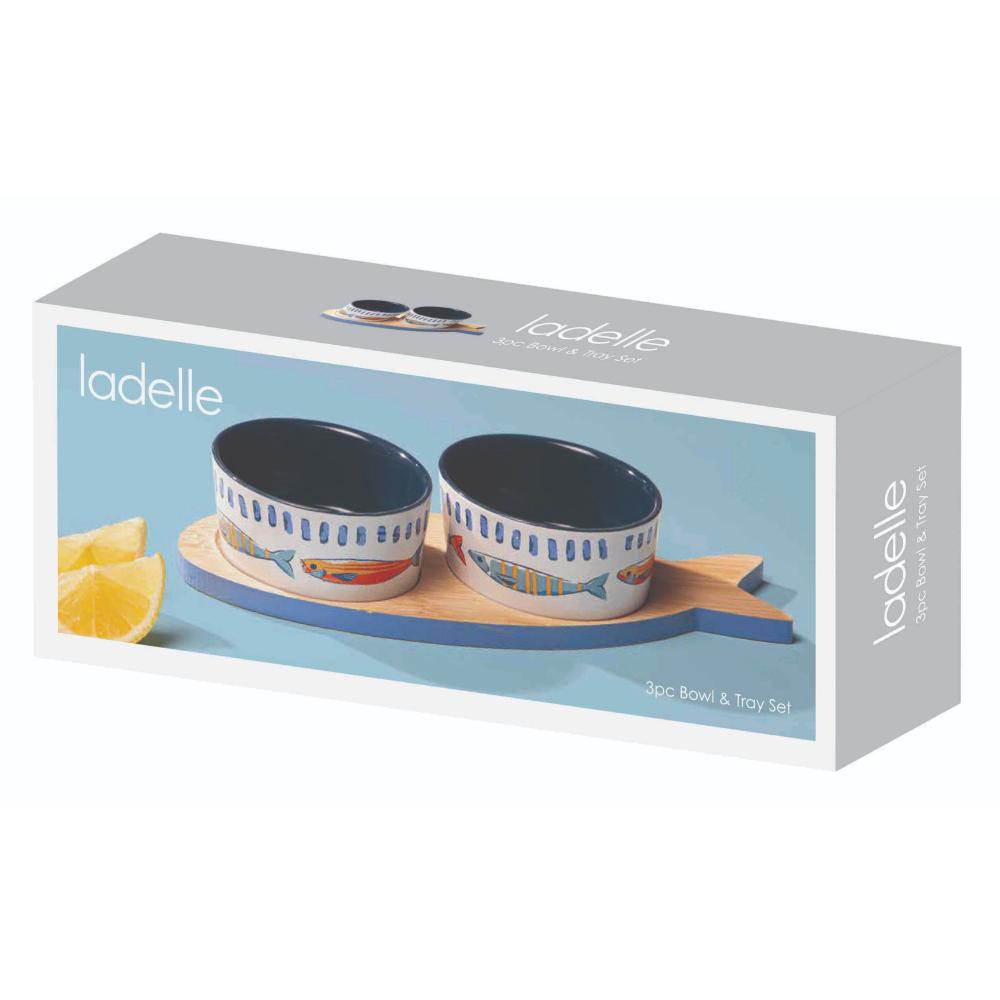 Ladelle Capri Fish 3 Piece Bowl & Tray Set