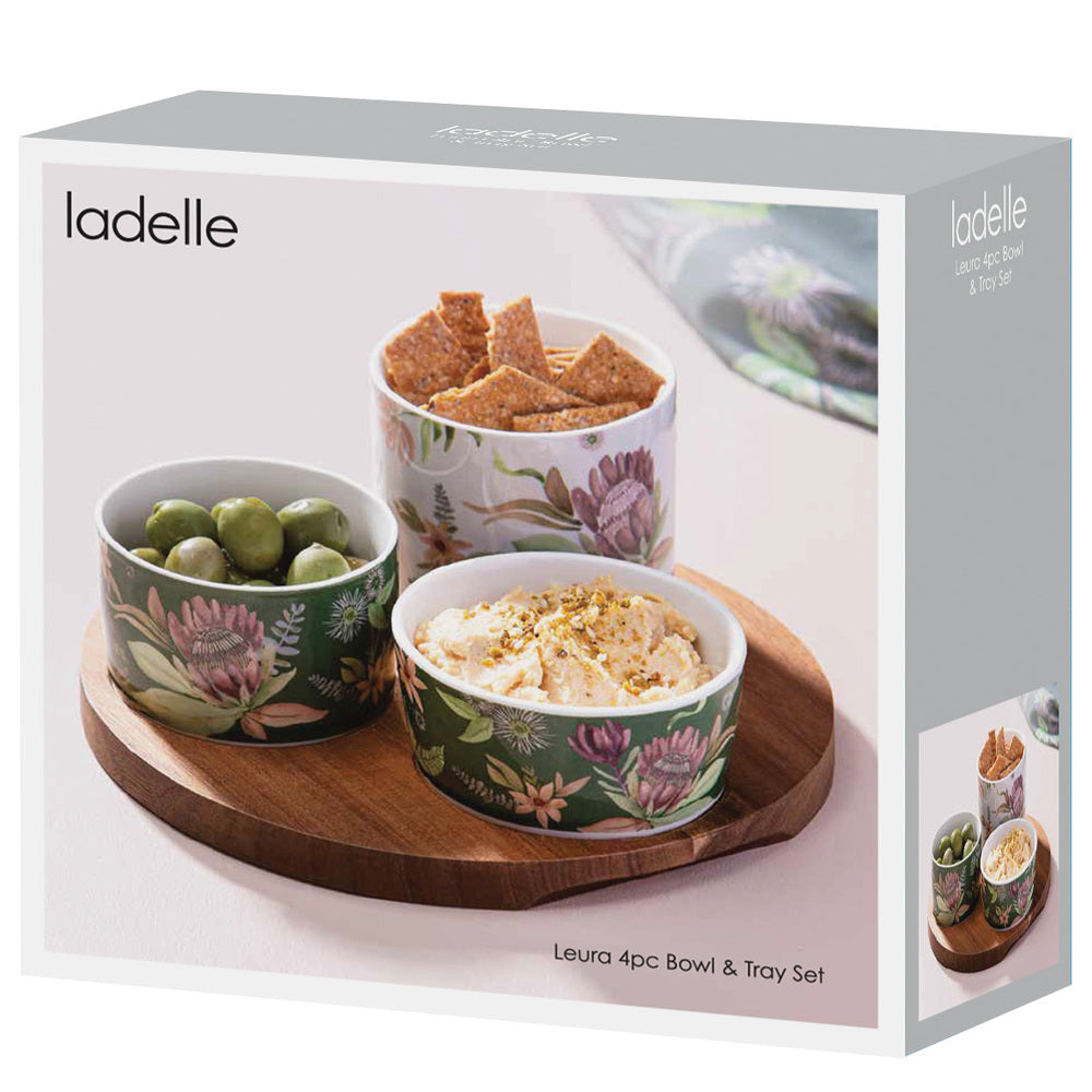 Ladelle Leura 4 Piece Round Bowl & Tray Set