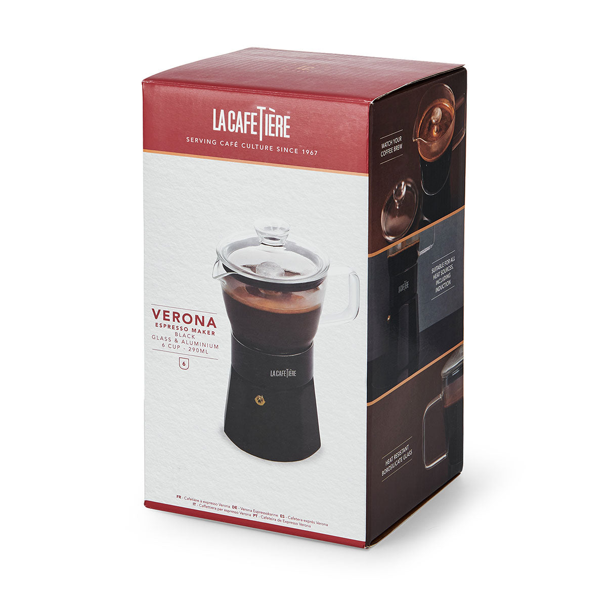 La cafetiere Verona Six Cup Glass Espresso Maker Black