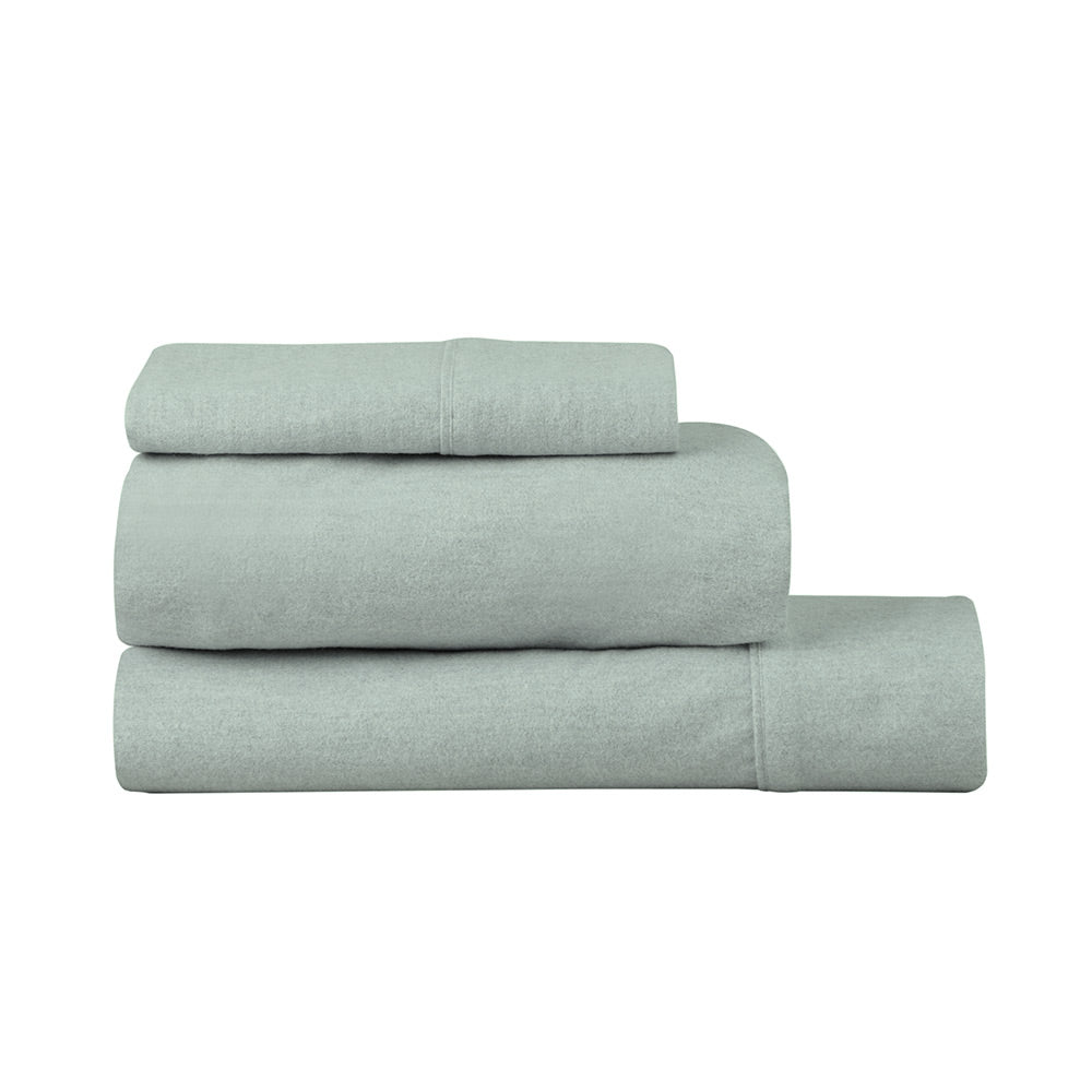 Logan & Mason Plain Dyed Flannelette Sheet Set Surf Green - MyHouse