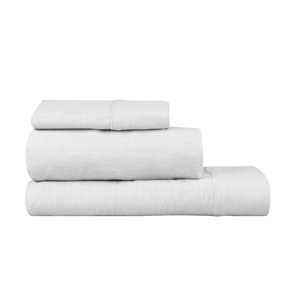 Logan & Mason Plain Dyed Flannelette Sheet Set White - MyHouse
