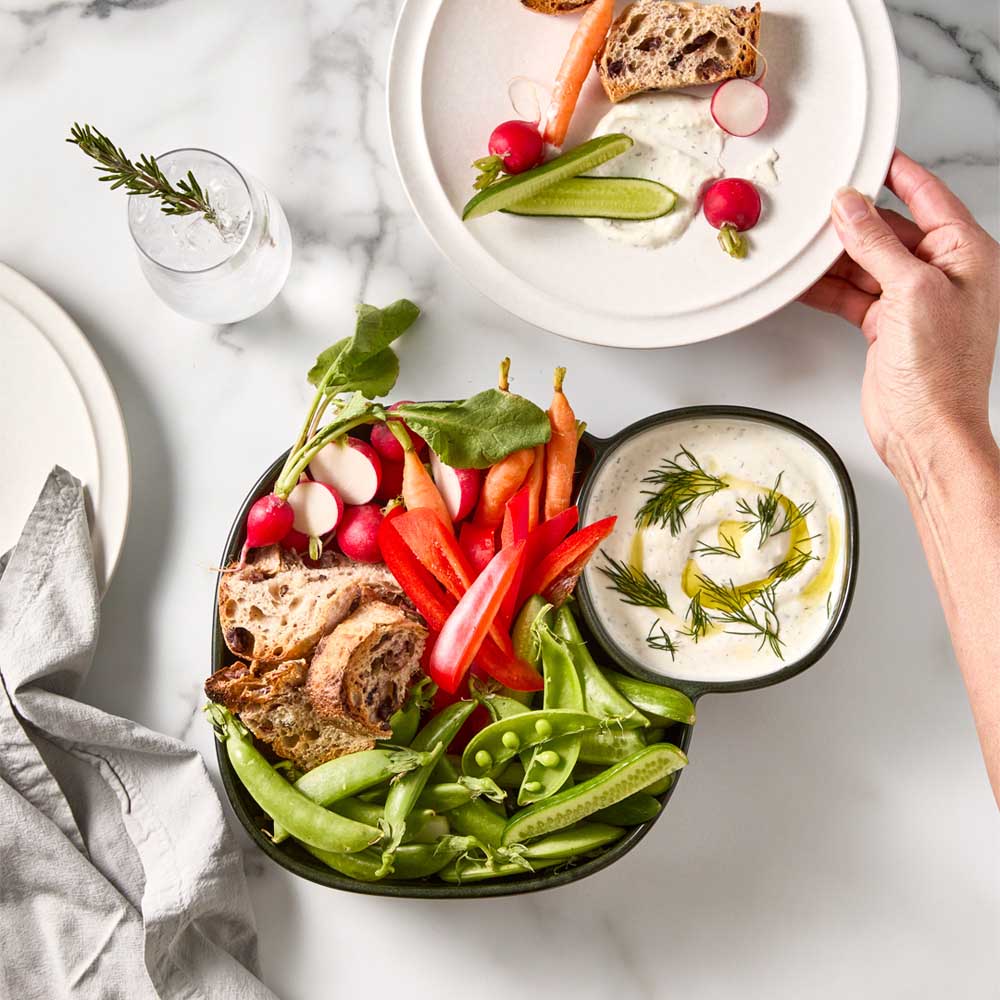 Green Divided Serving Platter with vegetables and dip - MyHouse
