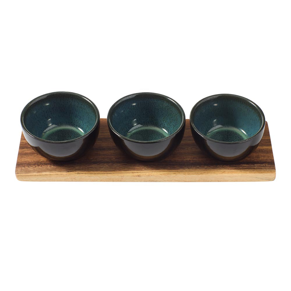 Alex Liddy Slate & Co Serving Board with Set of 3 Green Bowls - MyHouse
