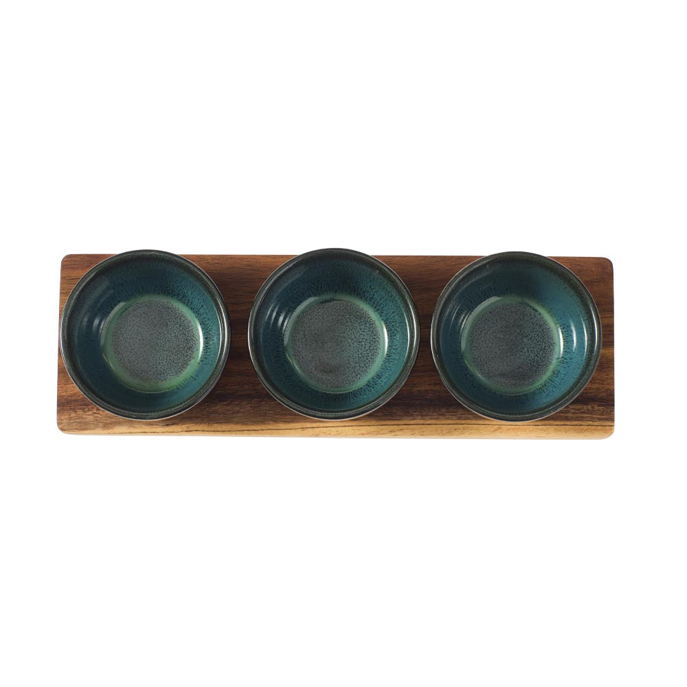 Alex Liddy Slate & Co Serving Board with Set of 3 Green Bowls - MyHouse
