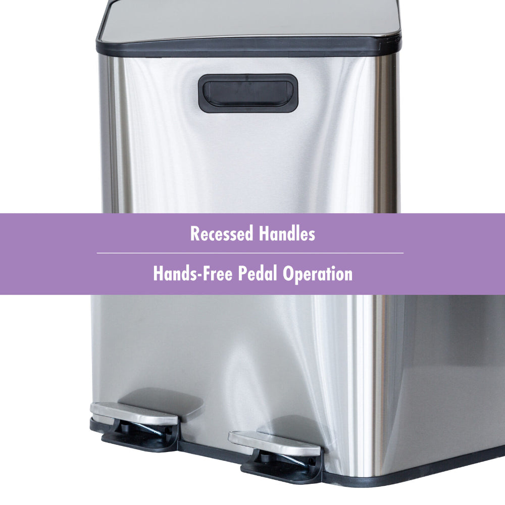 Healthy Choice Stainless Steel Dual Compartment Pedal Operation Rubbish Bin 2 x 30L