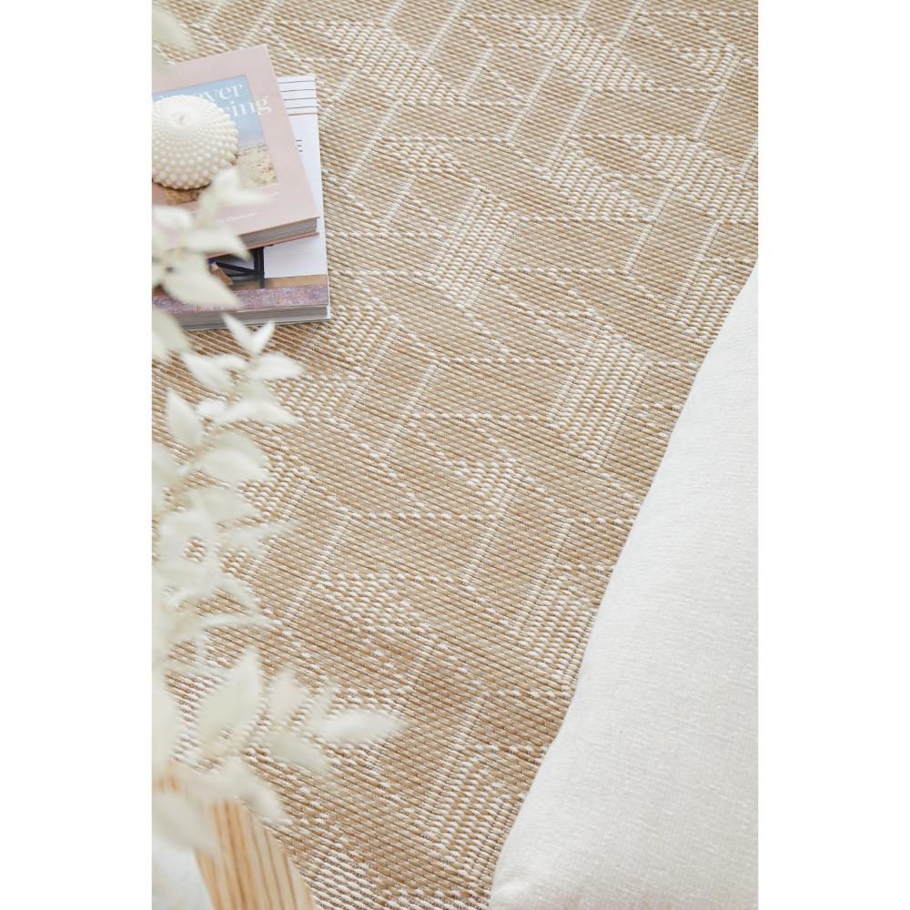 Natural Brown weave look hallway floor runner rug with stack of books - MyHouse