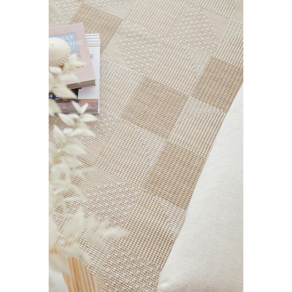 Natural Brown Beige curve check indoor outdoor rug with stack of books - MyHouse