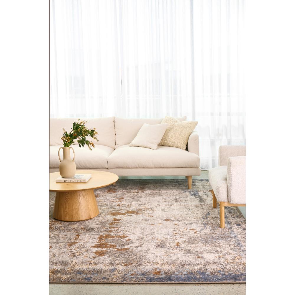 Brown and Blue Wool Rug with lounge and chair - MyHouse