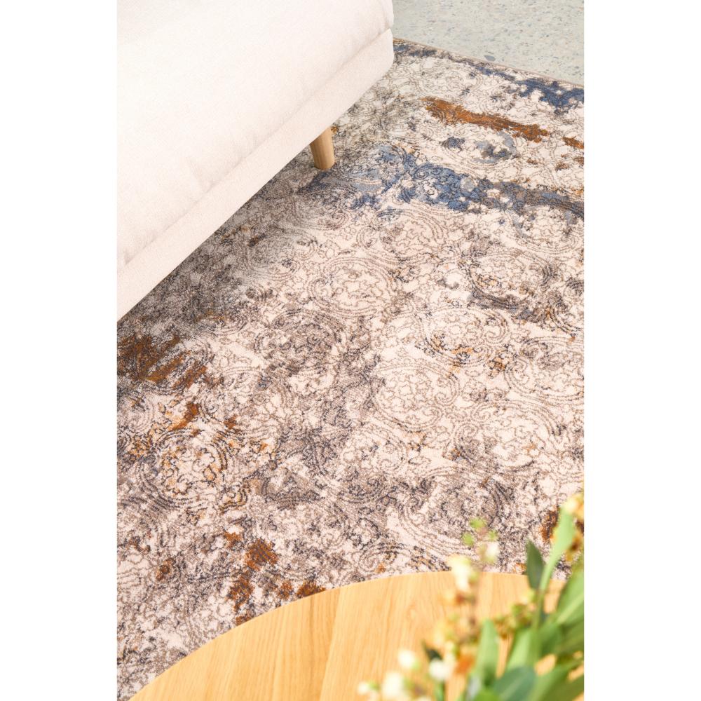 Brown and Blue traditional wool rug close up - MyHouse