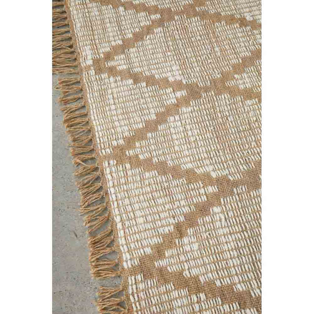 beige diamond patterned jute bohemian rug with fringe - MyHouse