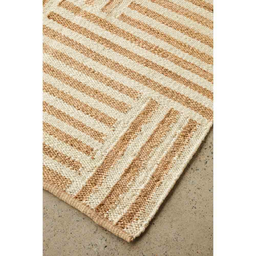 warm beige stripe check jute rug detail image - MyHouse