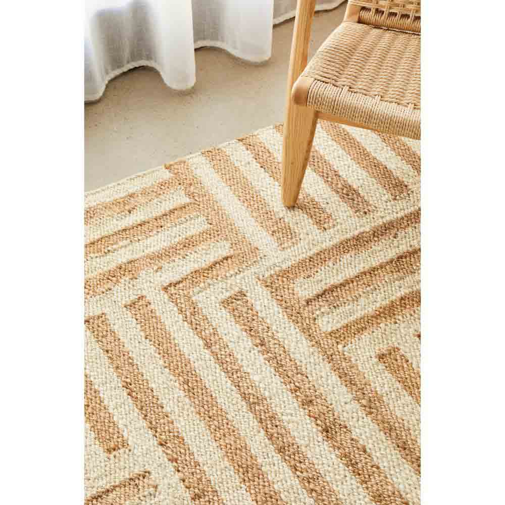 warm beige stripe check jute rug by the window - MyHouse