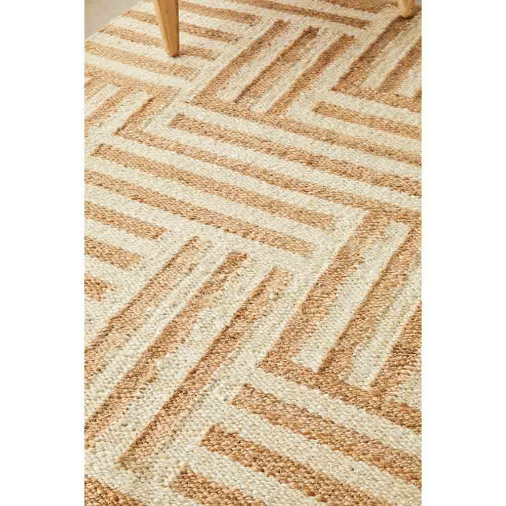 warm beige stripe check jute rug detail image - MyHouse