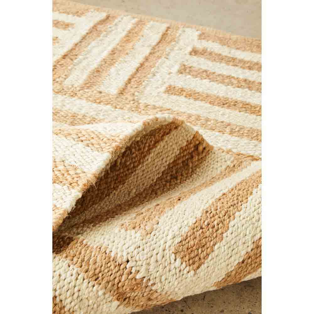 warm beige stripe check jute rug detail image - MyHouse