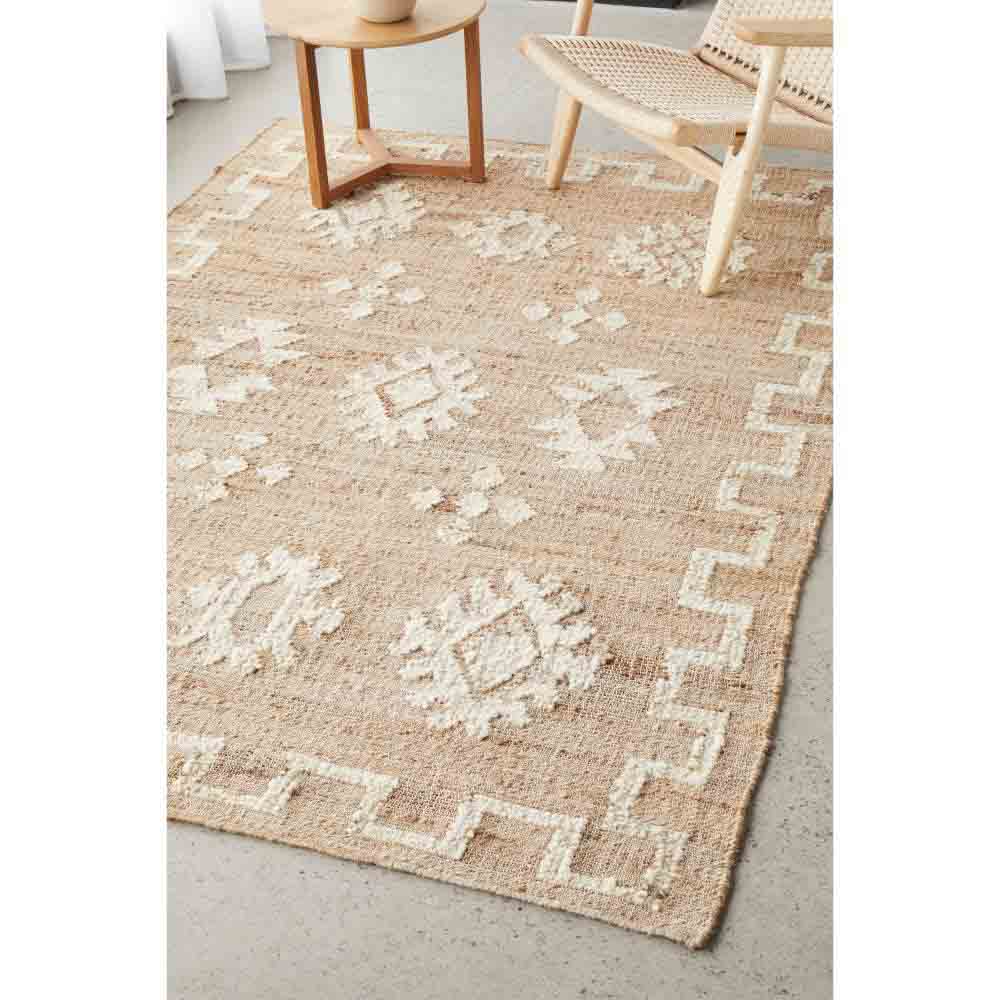 beige diamond motif bohemian jute wool rug - MyHouse