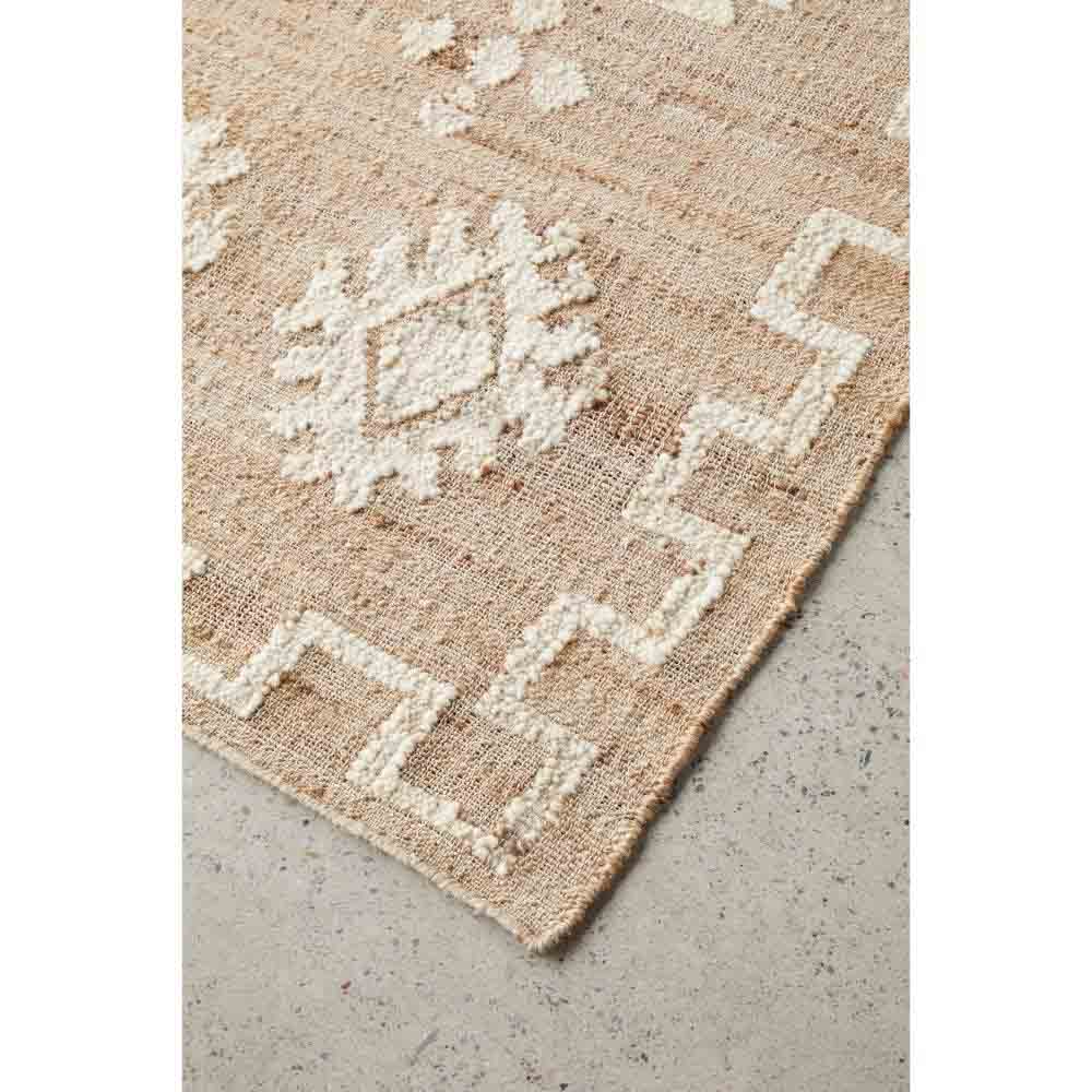 beige diamond motif bohemian jute wool rug - MyHouse