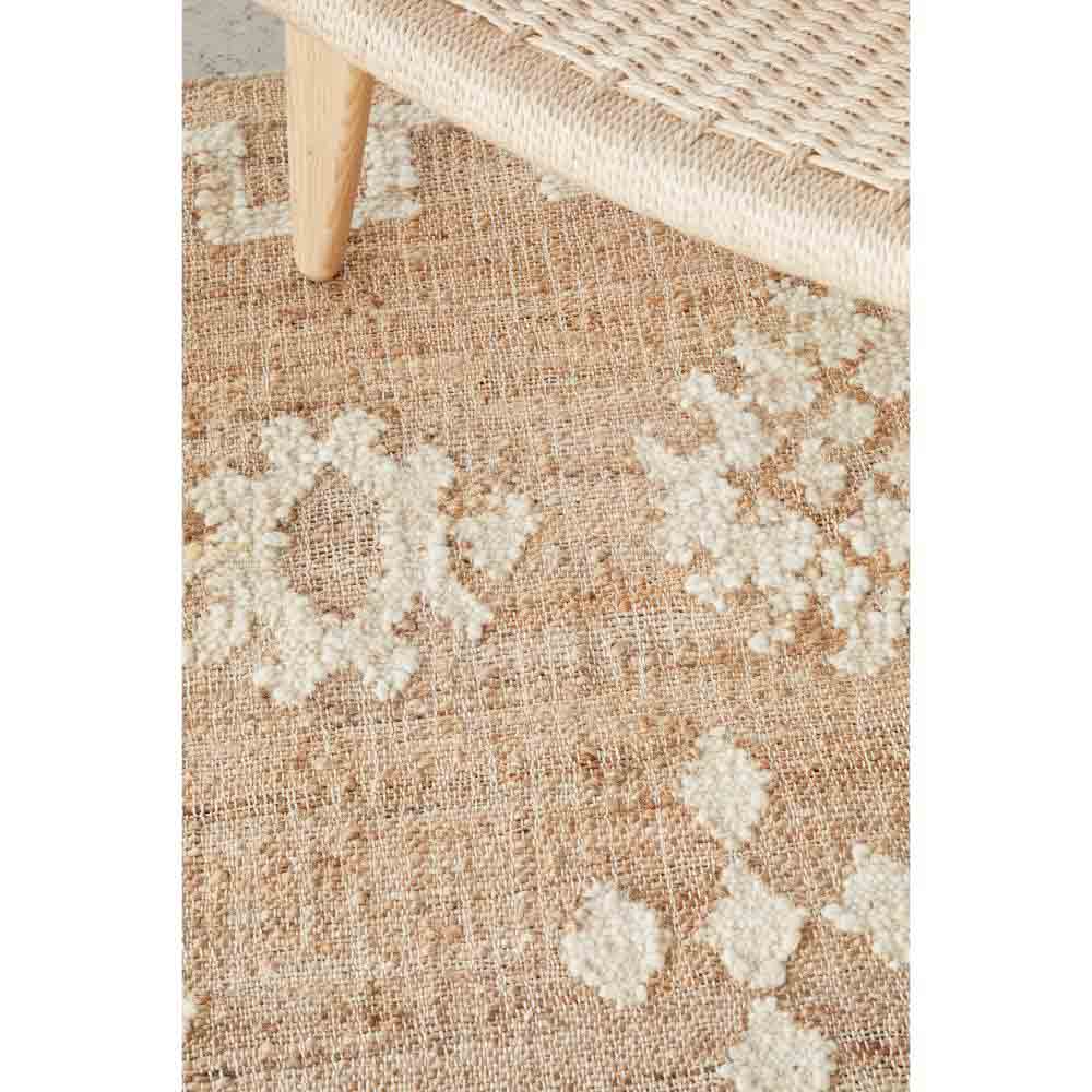 beige diamond motif bohemian jute wool rug - MyHouse