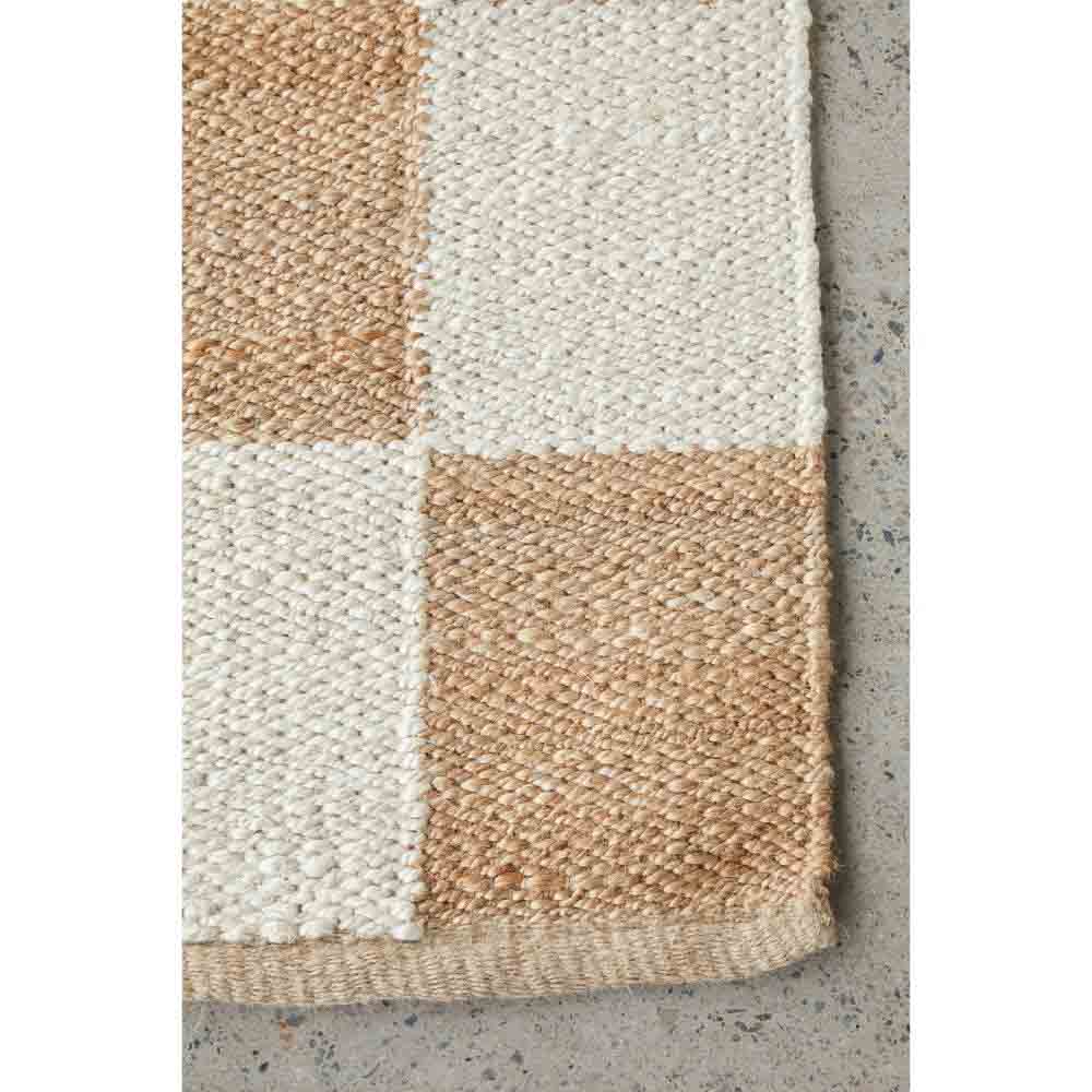 warm beige checkerboard jute rug detail image - MyHouse