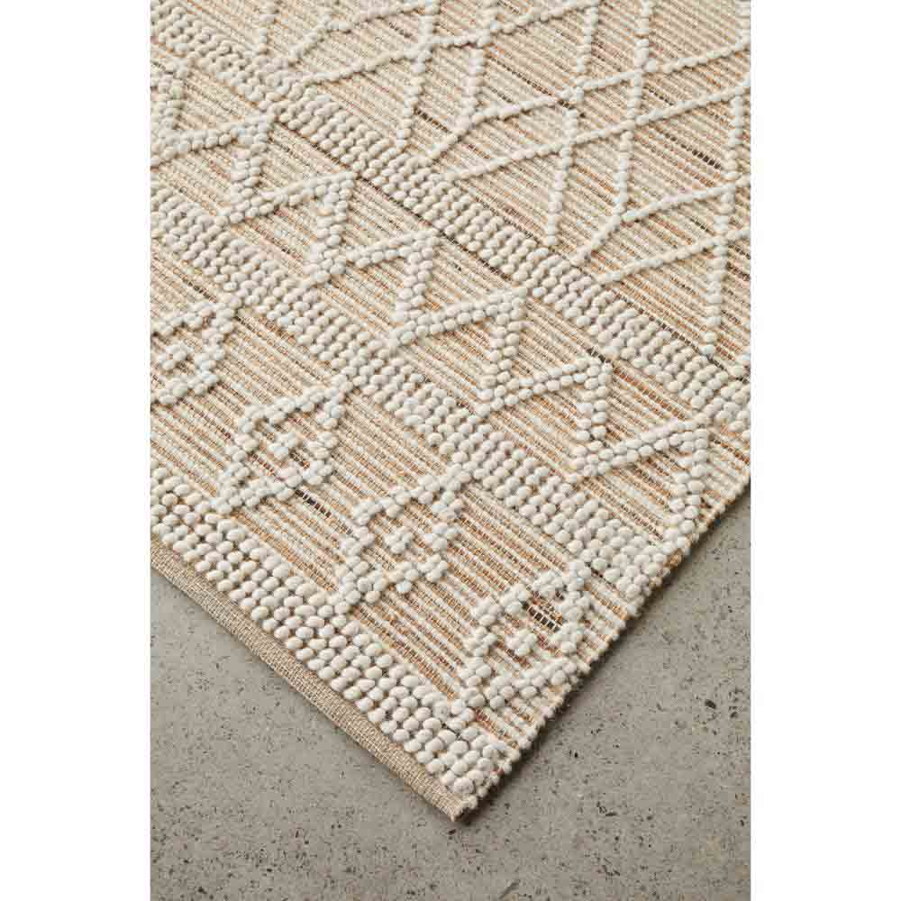 beige diamond stitch wool jute bohemian rug detail image - MyHouse