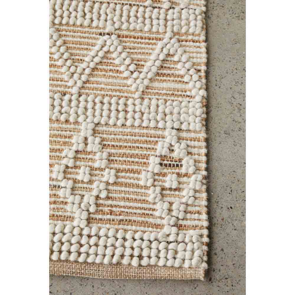 beige diamond stitch wool jute bohemian rug detail image - MyHouse