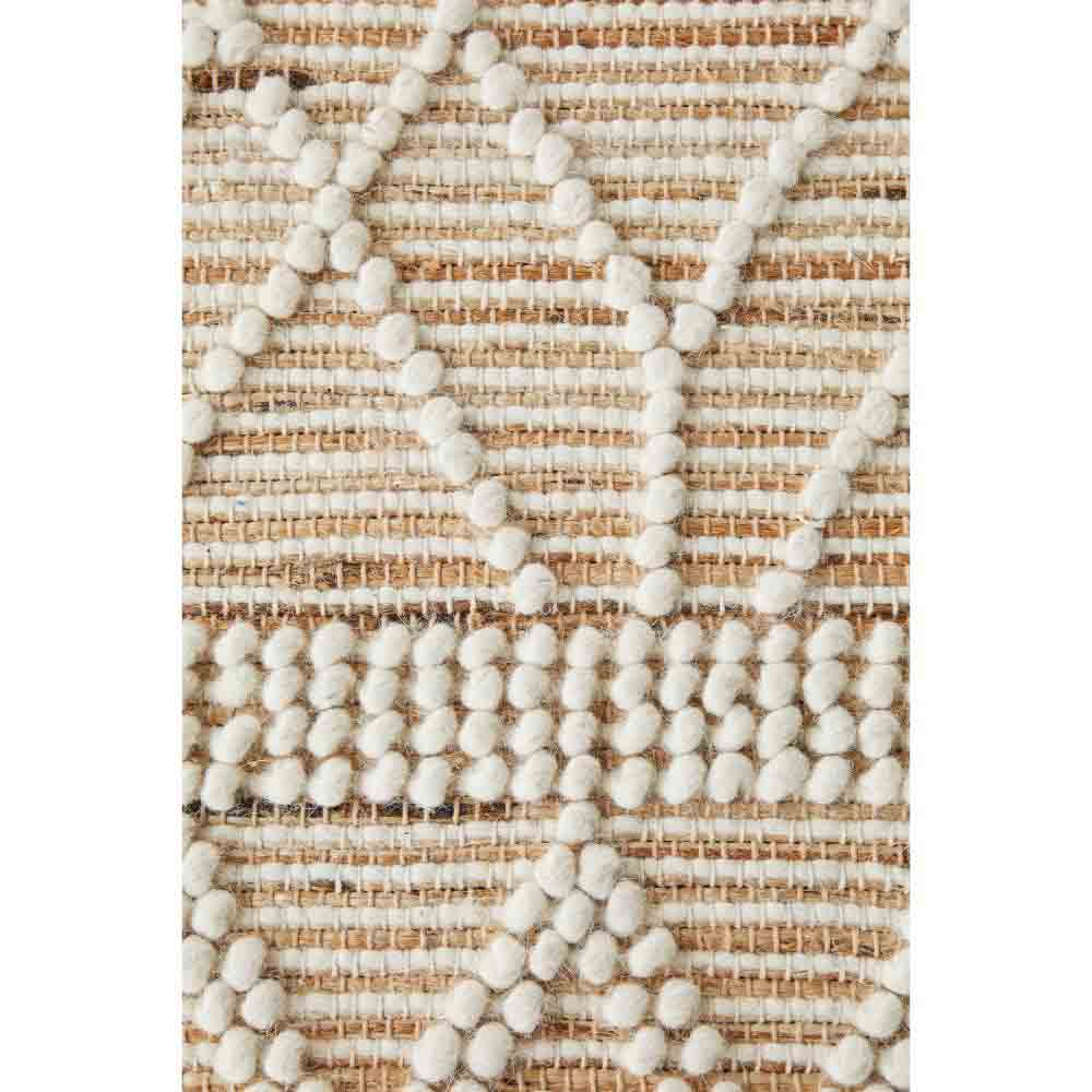 beige diamond stitch wool jute bohemian rug detail image - MyHouse